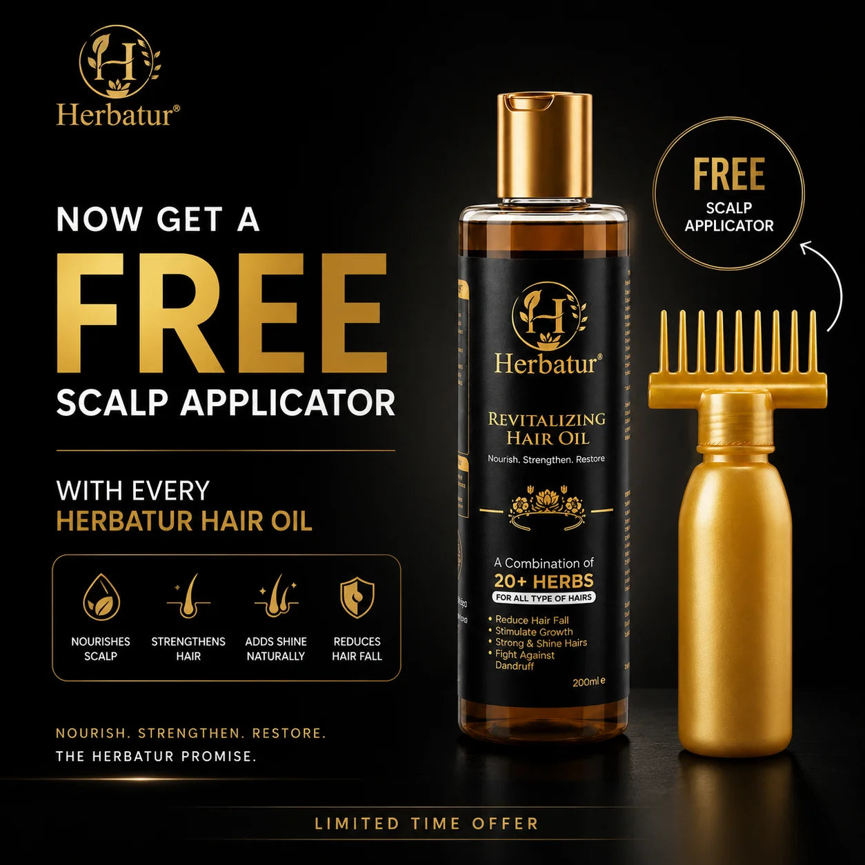 Herbatur revitalizing Hair oil 200ML with free Oil Applicator